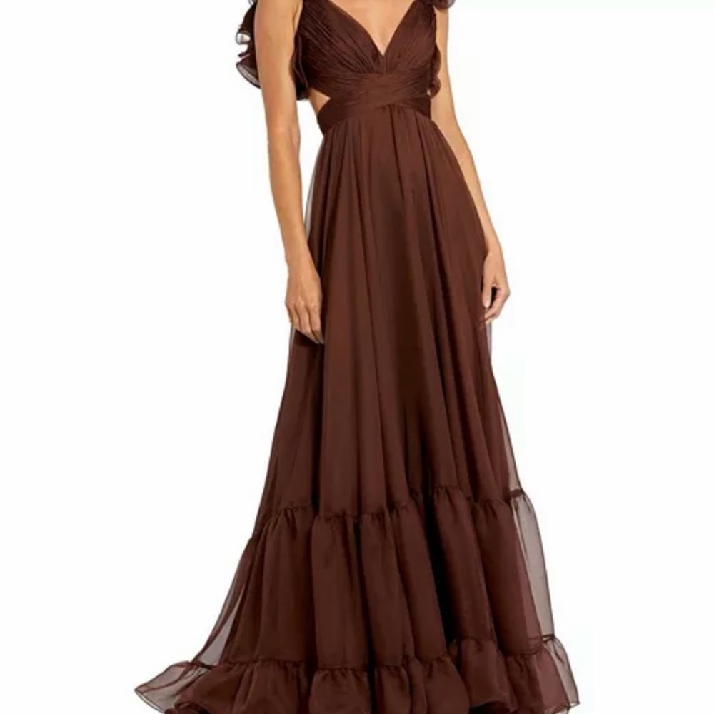 Mac Duggal Ruffled Tiered Chiffon Gown - chocolate, size 8